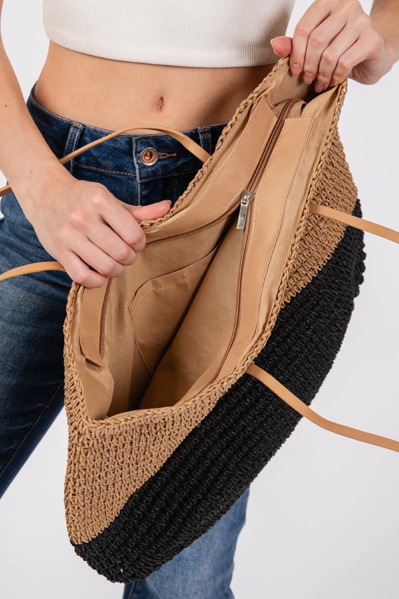 Collections by Fame Accessories – wholesale Tote bag – Women's – Straw Braided Beach Tote Bag1