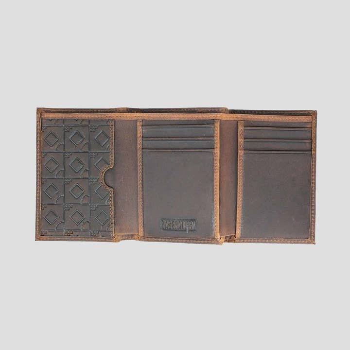 Baseballism - Venta al por mayor Cartera - Hombre - Cartera de piel con tres guantes con insignia de Flag Man, color roble1