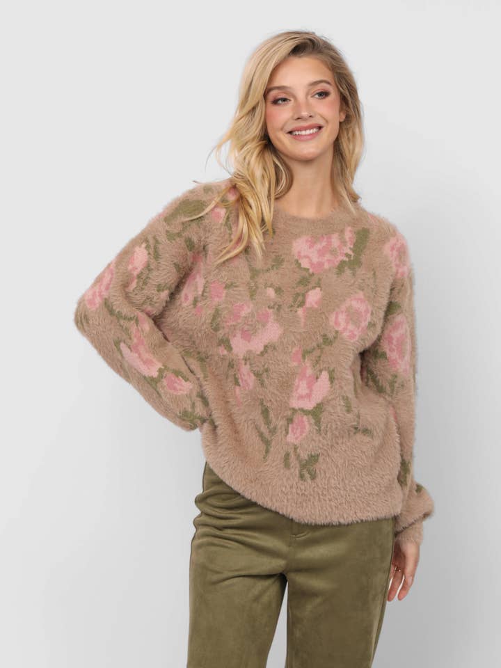 Jersey de Jacquard con Hilo de Pestañas Camila: TAUPE MULTI para venta al por mayor de Sadie & Sage