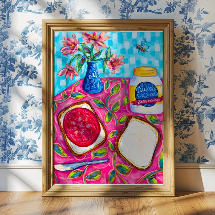 Tomaten-Sandwich-Kunstdruck, Dopamin-Dekor, Trendiges buntes Wandposter, Maximalistisch eklektisch für den Großhandel von Audra Style