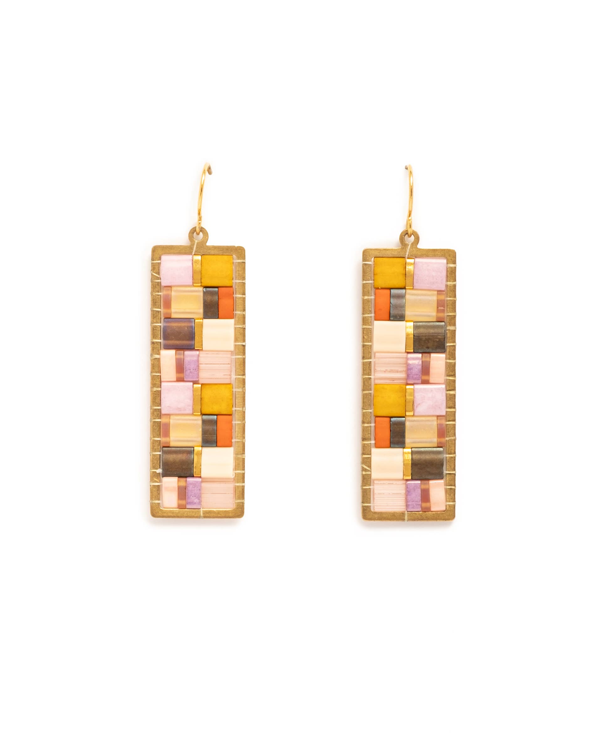 Mayana Designs Co - Wholesale Dangle Earrings - Beaded Handwoven Mosaic Tila and Brass Earrings (Lilac)
