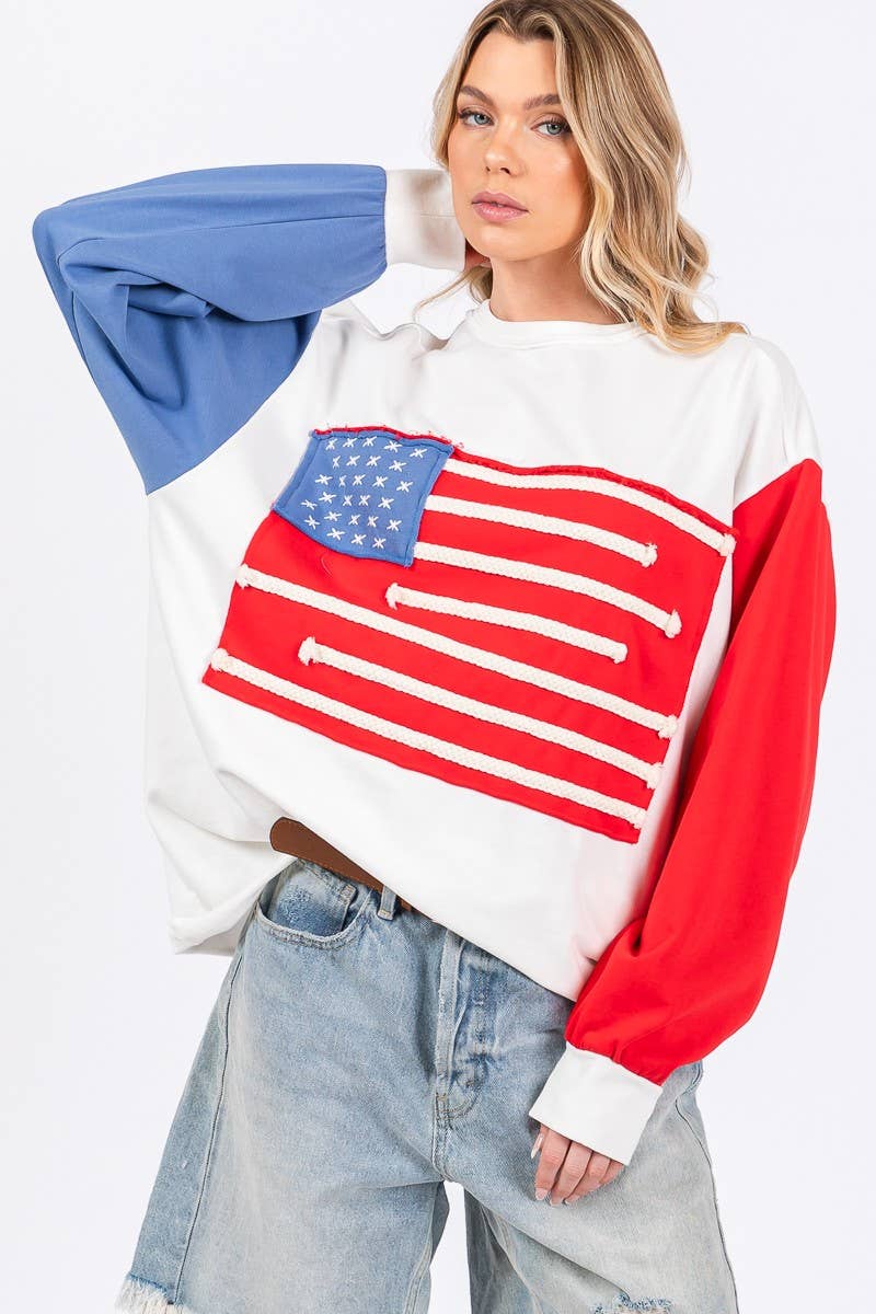 HVID/RØD/BLÅ 4. JULI FRENCH TERRY AMERIKANSK FLAG SWEATSHIRT for engroshandel på Faire10