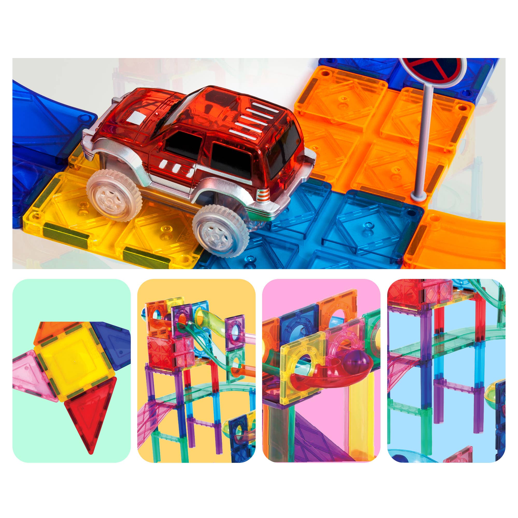 PicassoTiles - Wholesale Building Set - Kids - PicassoTiles 108pc Magnetic Marble Run & Racing Track Set2