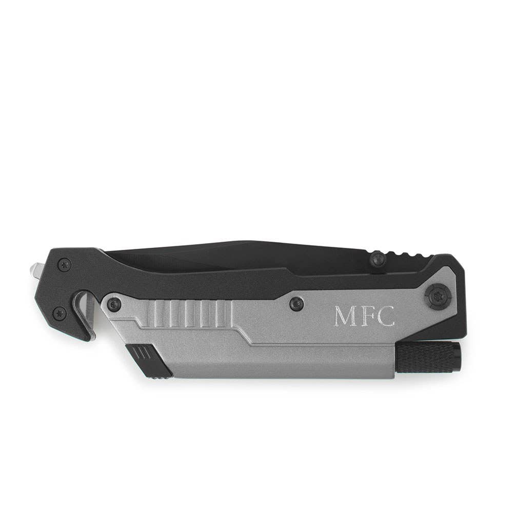 Weddingstar Inc. – wholesale Pocket knife/holder – Black & Silver Pocket Knife With Light - Monogram Engraved1