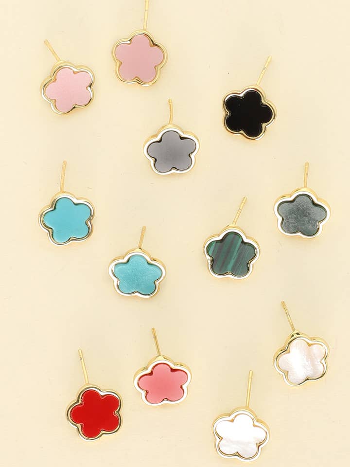 Quatrefoil Enamel Gemstone Stud Earrings for wholesale by SP Sophia Collection