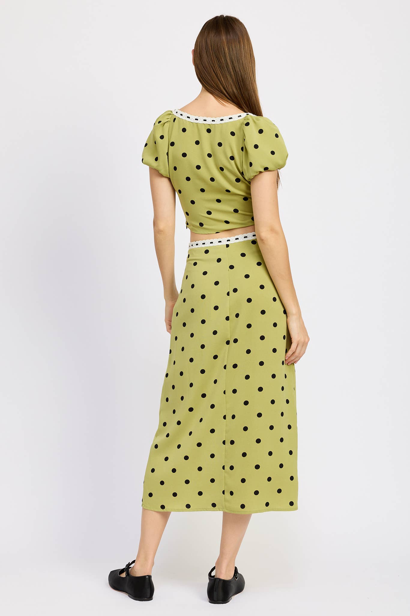 POLKA DOT MIDI SKIRT WITH LACE TRIM for wholesale on Faire4
