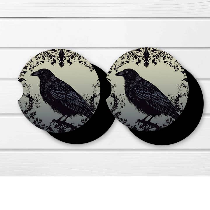 Porta-copos Premium em Neoprene | Suportes para Bebidas para a Consola do Seu Carro - Conjunto de 2 Broody Raven Design por atacado de simply creative