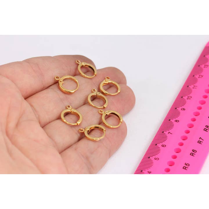 11x13mm 24k Shiny Gold Lever Back Earrings With Loop, MTE198 for wholesale by QueenJewelryM