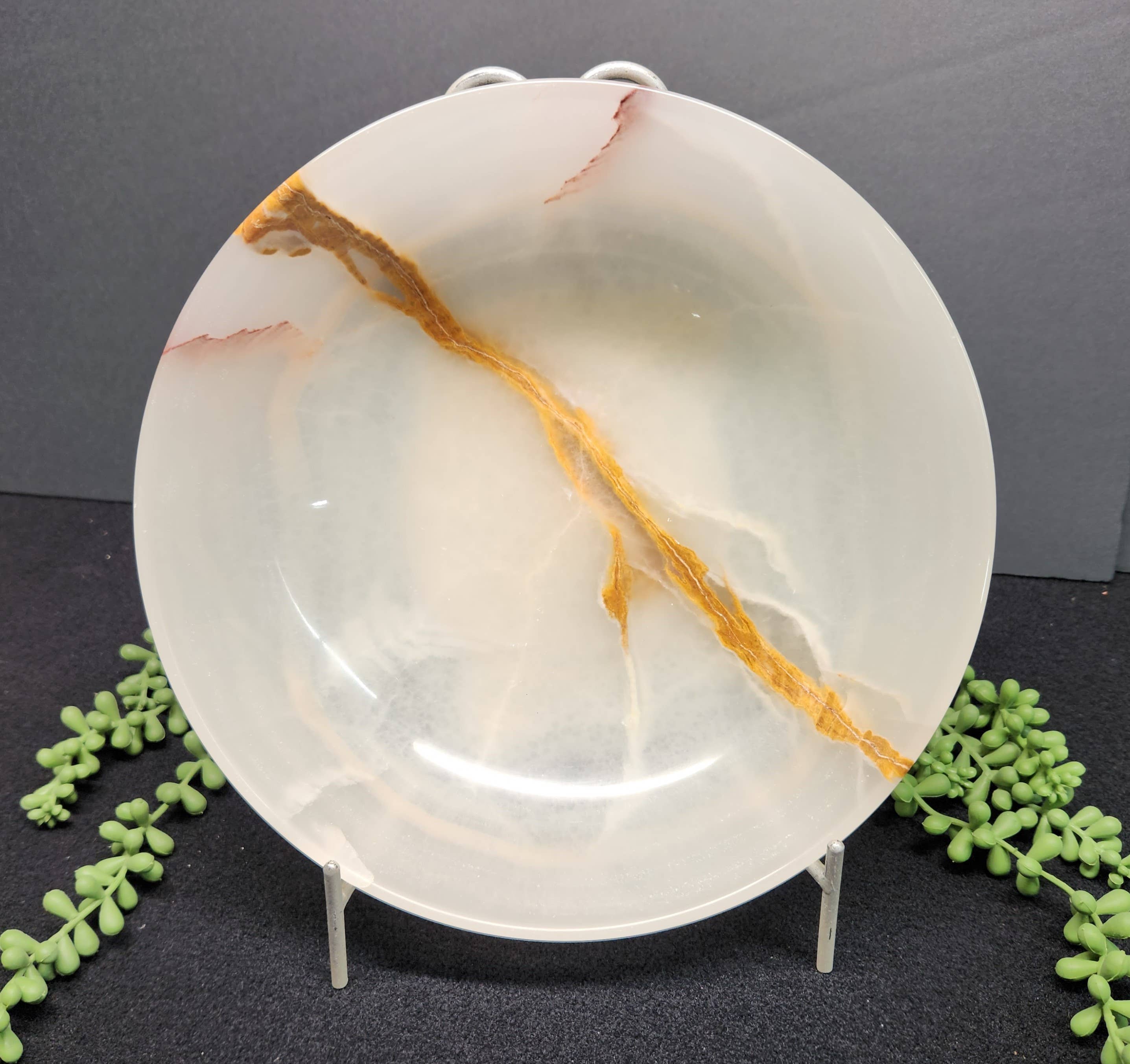 Meraki Gemstones - Wholesale Decorative Plate/Dish/Bowl - Onyx-Cream w/Veins  Round Bowl-10"- Decorative or Fruit Bowl1