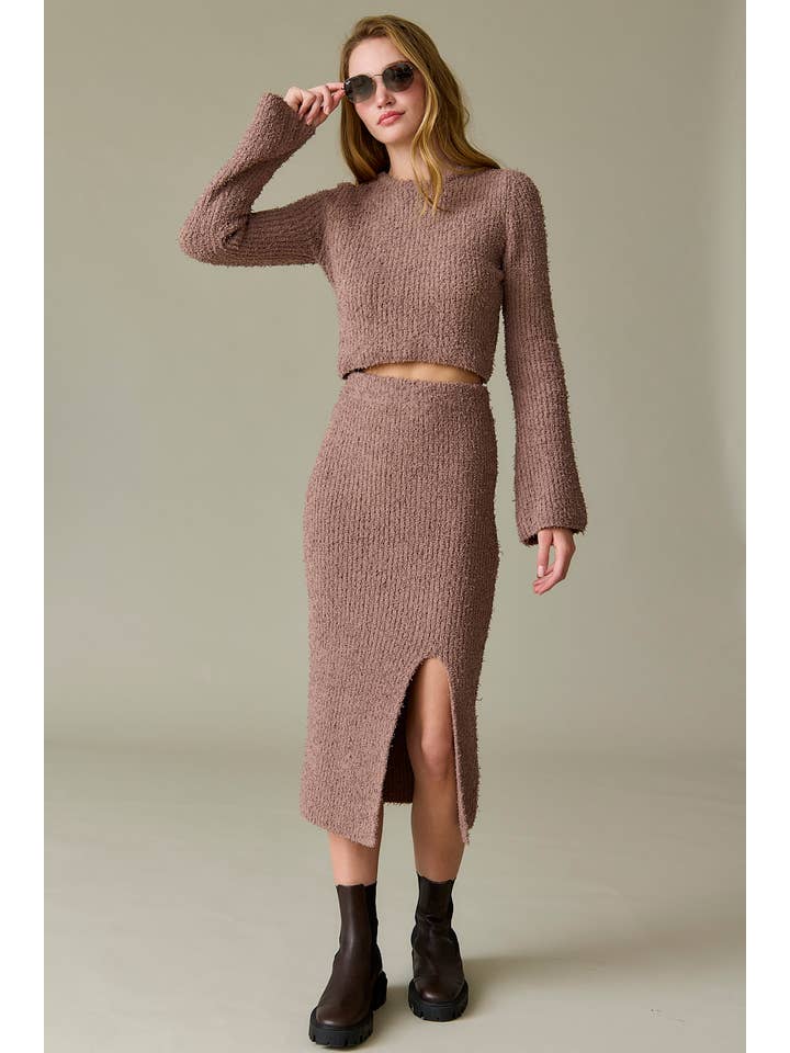 Papermoon - Wholesale Top & Skirt Set - Women's - PT17489 - Anaya Round Neck Long Sleeve Crop Soft Knit Top An