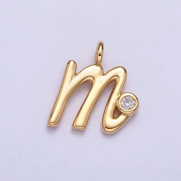 Aim Eternal - Wholesale Individual charm/pendant - Gold Initial Alphabet Lower Case Cursive Letter Clear CZ Personalized Charm | A-507-A-51912