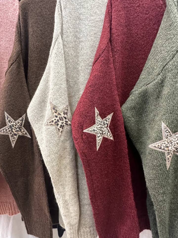 Mimi & Gogo - Wholesale Knit Sweater - Women's - Sweater With Two Leopard Stars @23630_Pul2EtoileLeo16