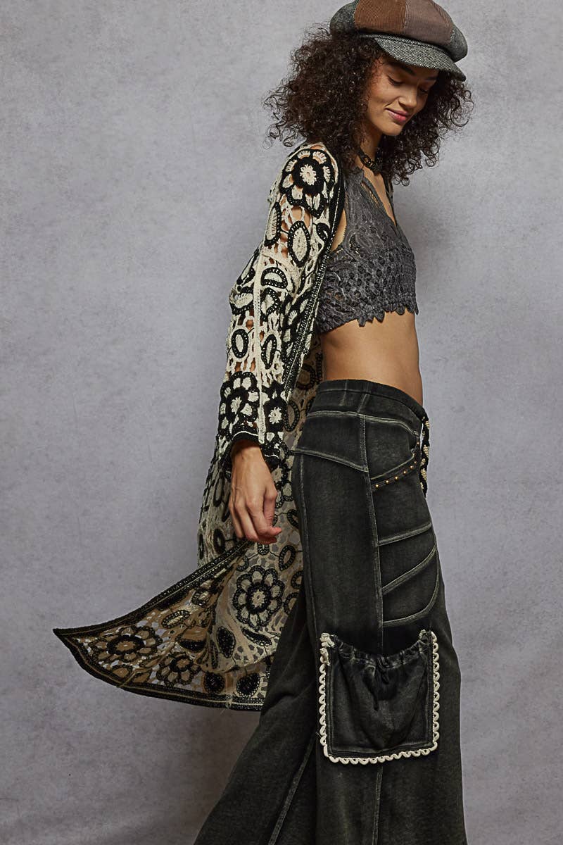 Pol Clothing - Vente Cardigan – femme - Cardigan en maille crochet à manches longues et col en V10