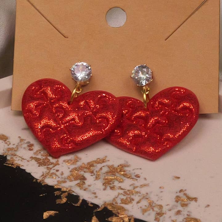 Valentine's Day Red Glitter Puzzle Heart Dangles for wholesale by Fox and Bunny Rise