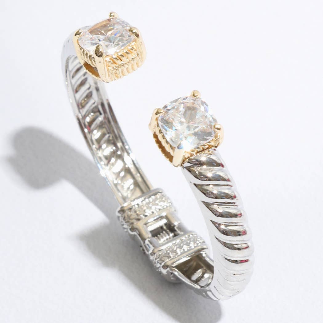 Fashion City - Wholesale Cuff Bracelet - Colored Square Rhinestone Edge Bangle Bracelet10