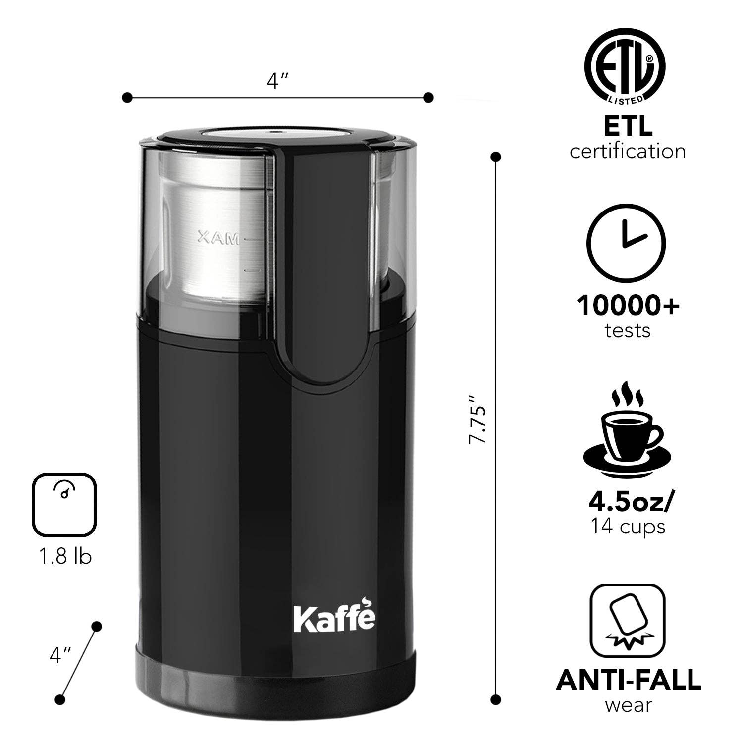 Kaffe KF5010 Electric Blade Coffee Grinder with Removable Cup