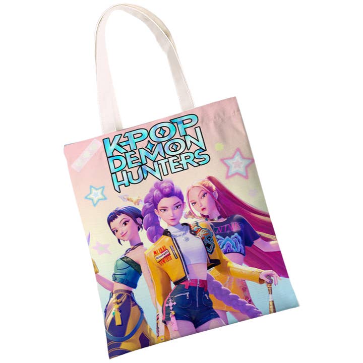 Auraquise - Wholesale Tote Bag - Women's - K-Pop Demon Hunters & Fansa Boy Group Double-Sided Printed Canvas Tote Bag, Large Capacity Shoulder Bag4