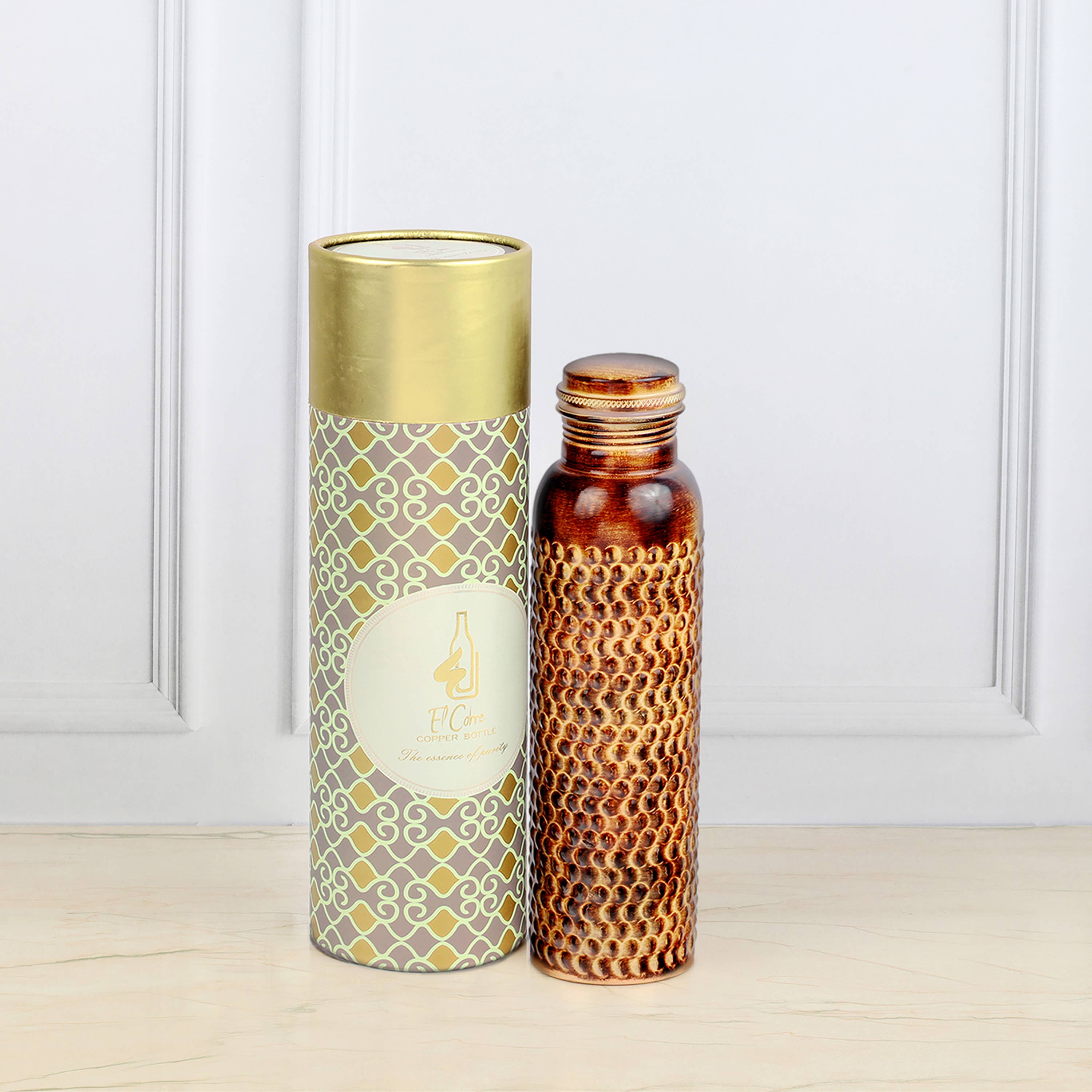 El'Cobre-Ecozonelifestyle - Wholesale Water Bottle - Antique Bubble Hammer 1ltr Copper Bottle3