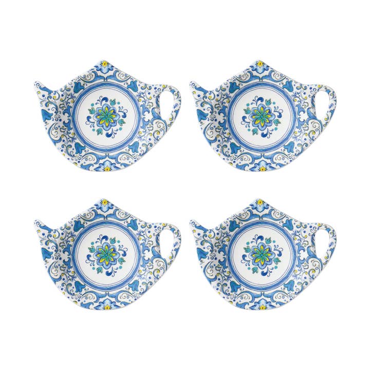 Porte-sachets de thé en mélamine à motif floral bleu, 4 pièces pour la vente par Supreme Housewares
