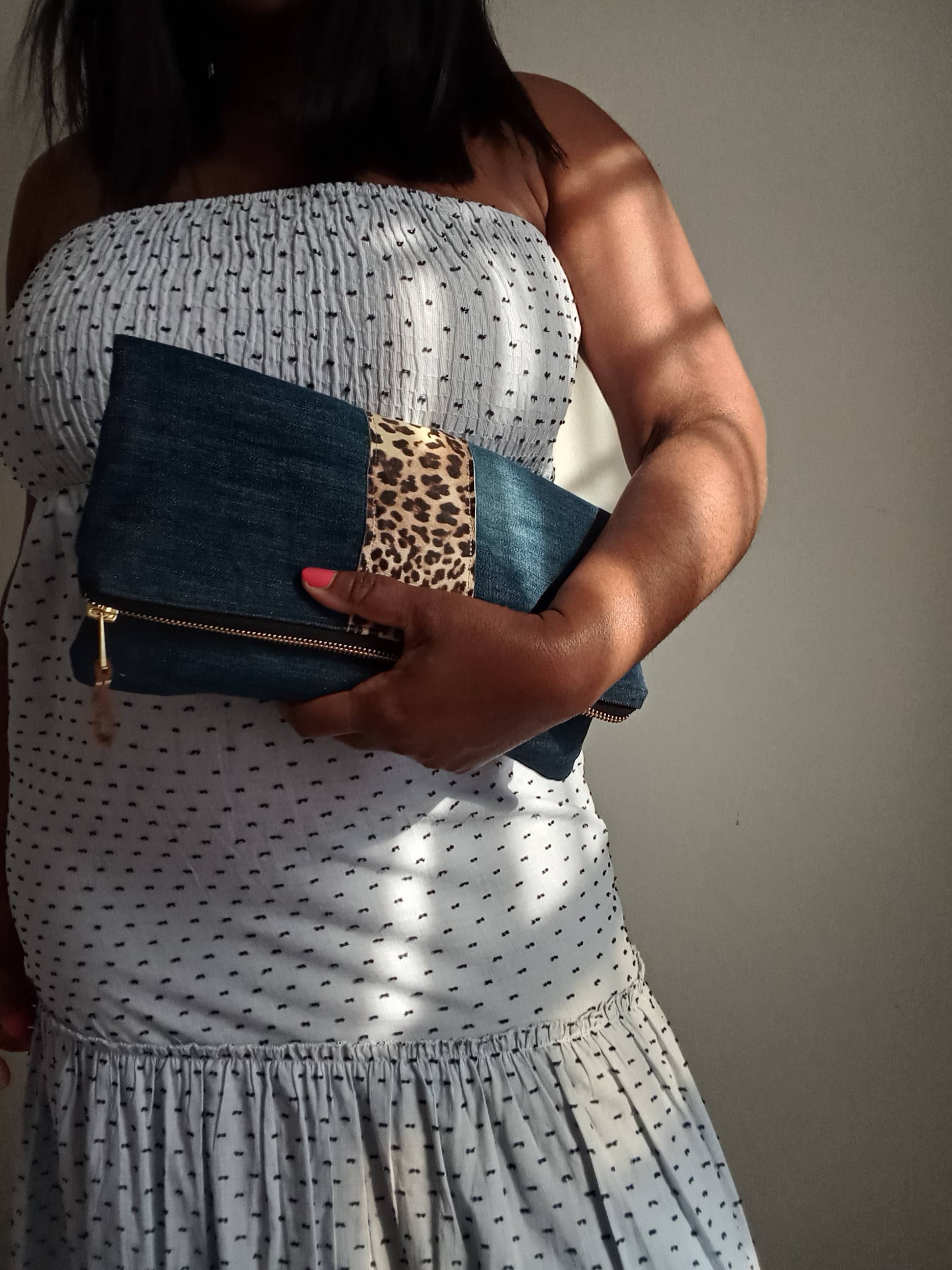 NKHenry - Wholesale Clutch Bag - Women's - Denim with Leopard Leather Clutch3