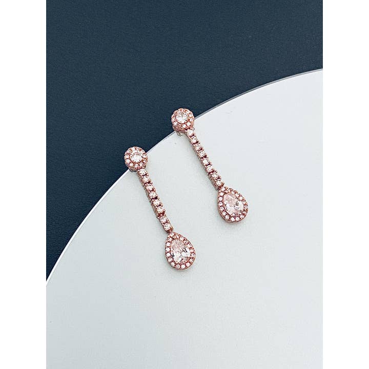 JohnnyB Jewelry - Vente Sautoir et collier en Y - MELODY - Collier avec zircone cubique avec pierres larmes en or rose