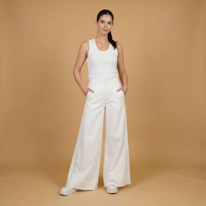 Pantalone largo a vita alta BCG02984 per la vendita all'ingrosso da parte di Cecile Wang