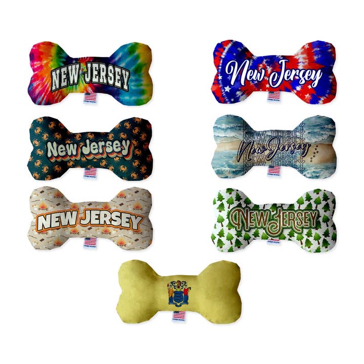 Jouets en peluche pour animaux et chiens en forme d'os, "Options de l'État du New Jersey" pour la vente par American Leashworks