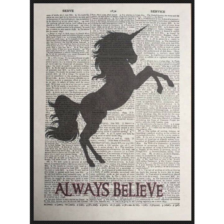 Stampa artistica da parete con dizionario unicorno - Arte da parete con animali eccentrici per la vendita all'ingrosso da parte di Parksmoonprints