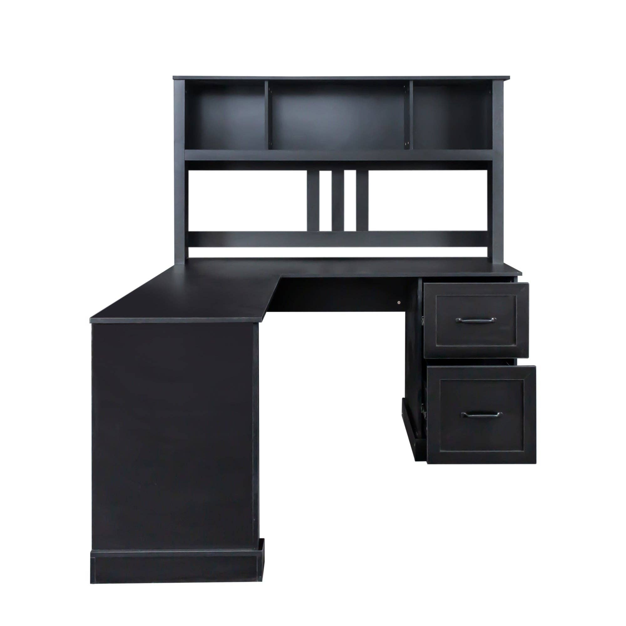 39F Inc. - Wholesale Desk Set - 60in Corner Office Computer Desk with Hutch-Antiqued Black8