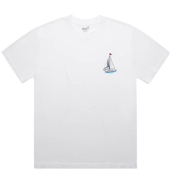 Zeilboot Geborduurd Wit T-shirt voor wholesale door Varsity54