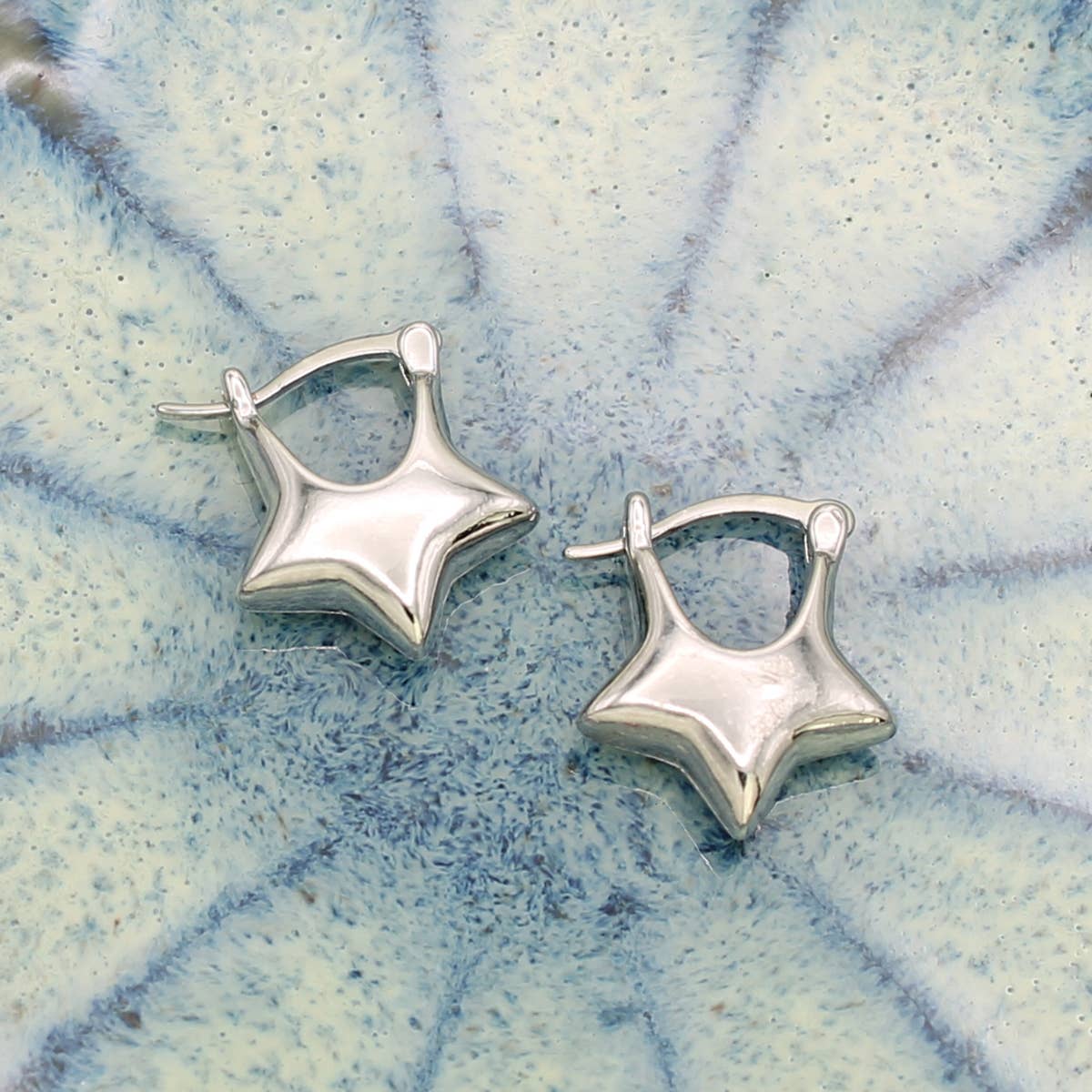 ZAD - Wholesale Huggie Earrings - Silver Puffy Star Huggie Hoop Earrings0