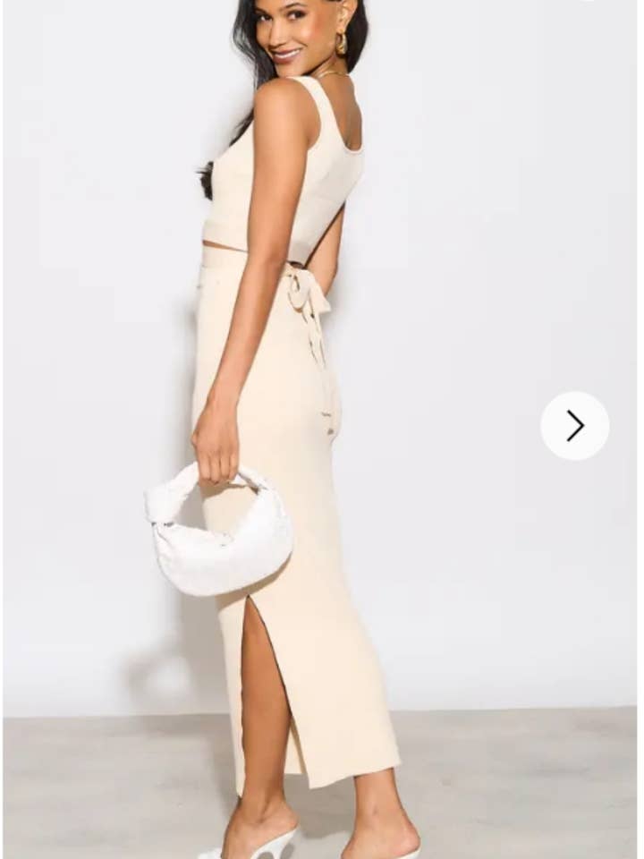 CY FASHION. LONDON - Vente Ensemble haut et jupe - Femme - Débardeur moulant en maille, haut à nouer et jupe midi5