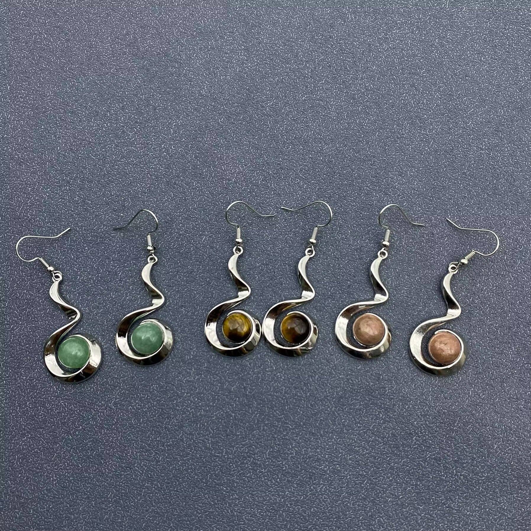 Mio Queena - Wholesale Dangle Earrings - Geometric Dangle Earrings Inlaid with Natural Stone - CS8