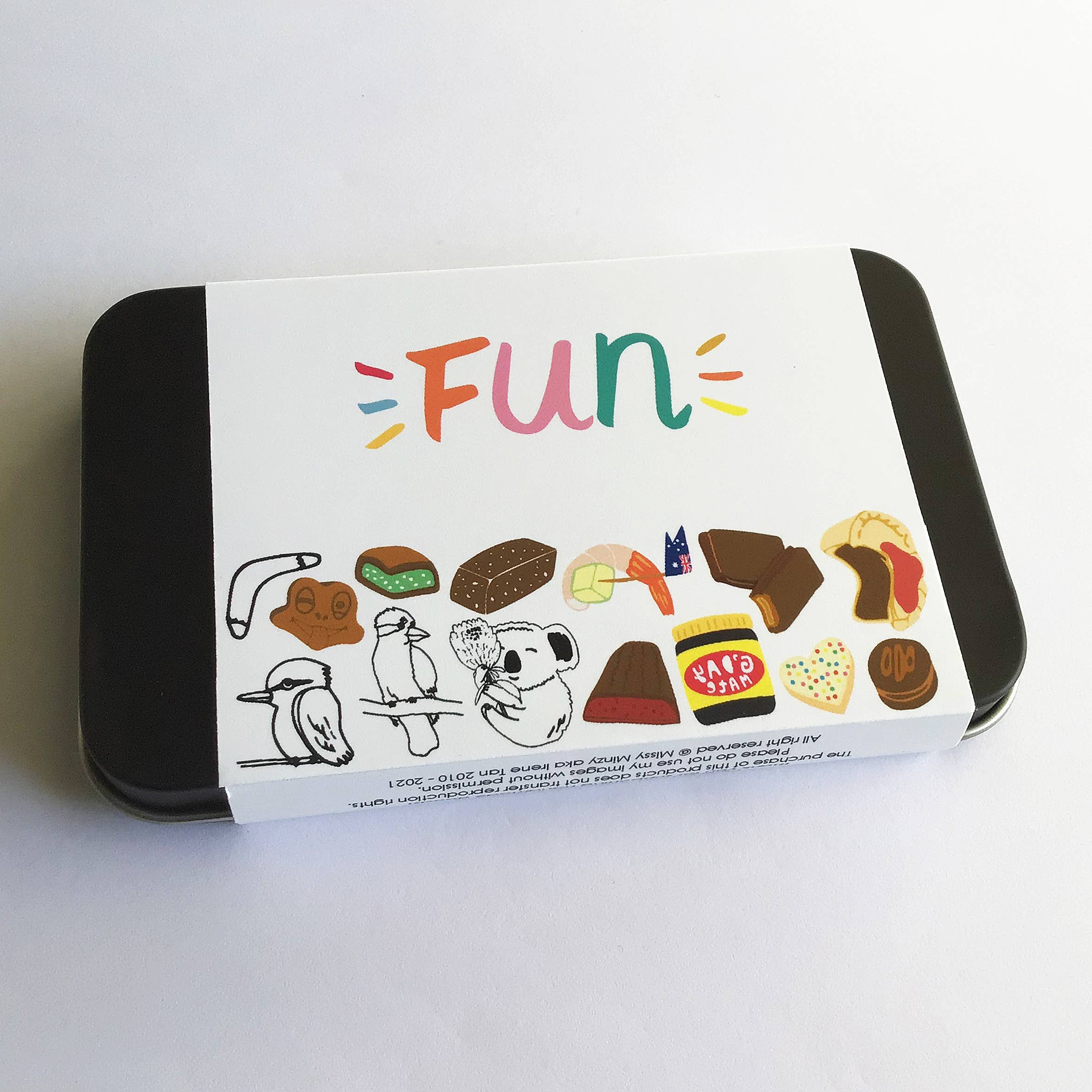 Missy Minzy - Vente Tatouages temporaires - Australiana Animal in Food | Tatouages tempérés prédécoupés en aluminium. Étain4