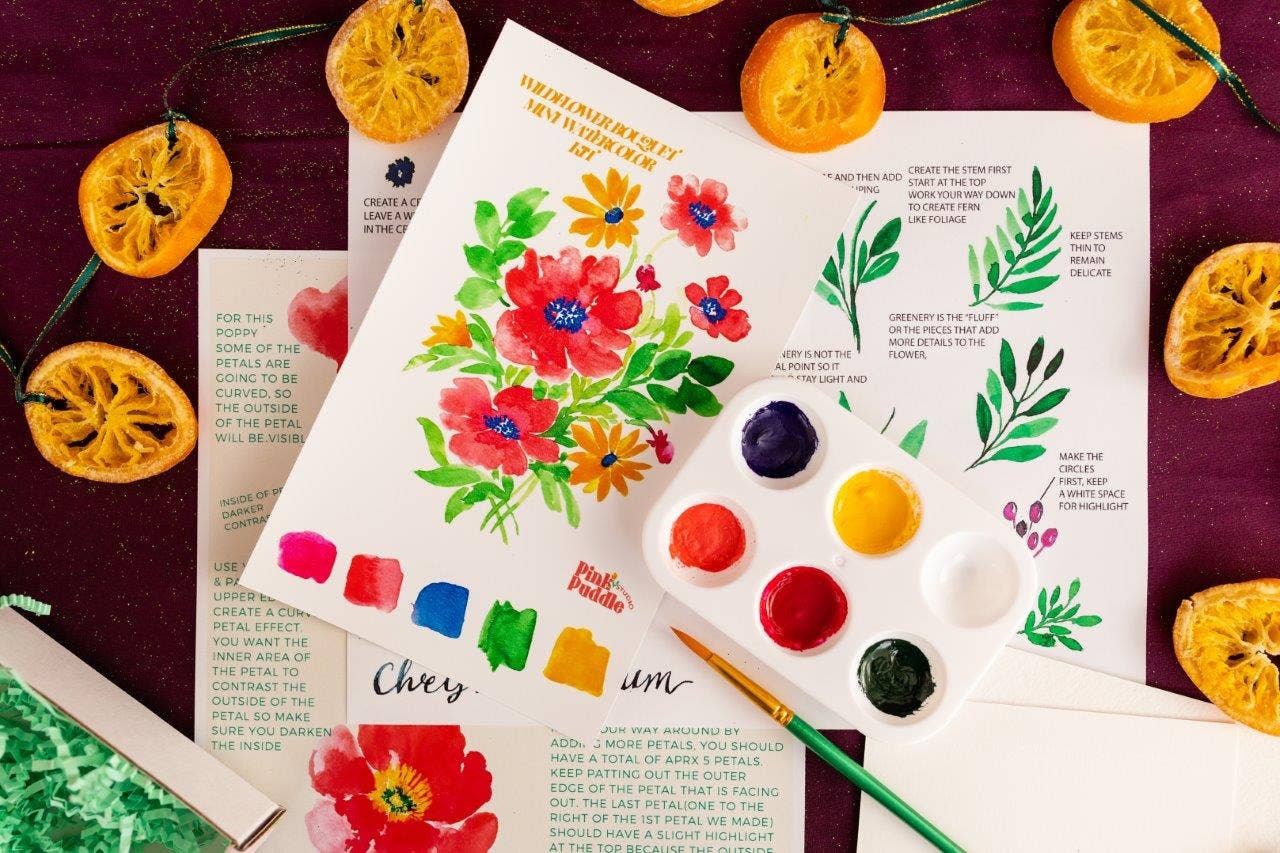 Pink Puddle Studio - Wholesale DIY Craft Kit - Wildflower Bouquet Flower Watercolor Painting DIY Kit3