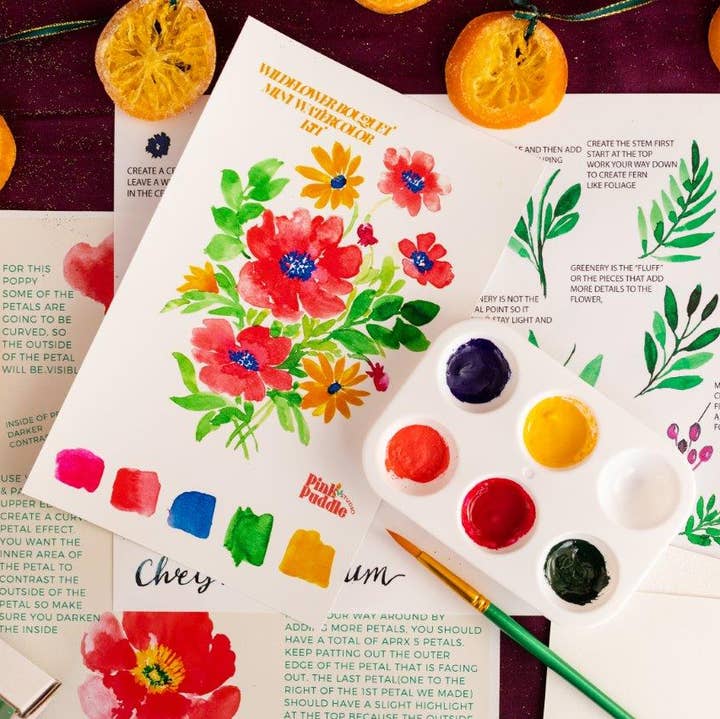 Pink Puddle Studio - Vente Kit de bricolage - Kit de peinture aquarelle DIY bouquet de fleurs sauvages3