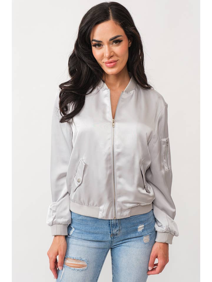 Tea & Cup - Wholesale Bomber Jacket - Women's - Satin zip up bomber jacket12