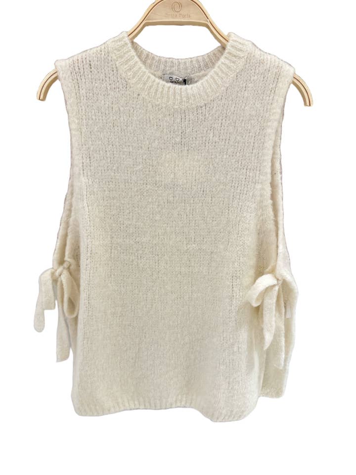Orice - Vente Pull en maille – femme - Gilet sans manches maille noué sur les cotés - Orice