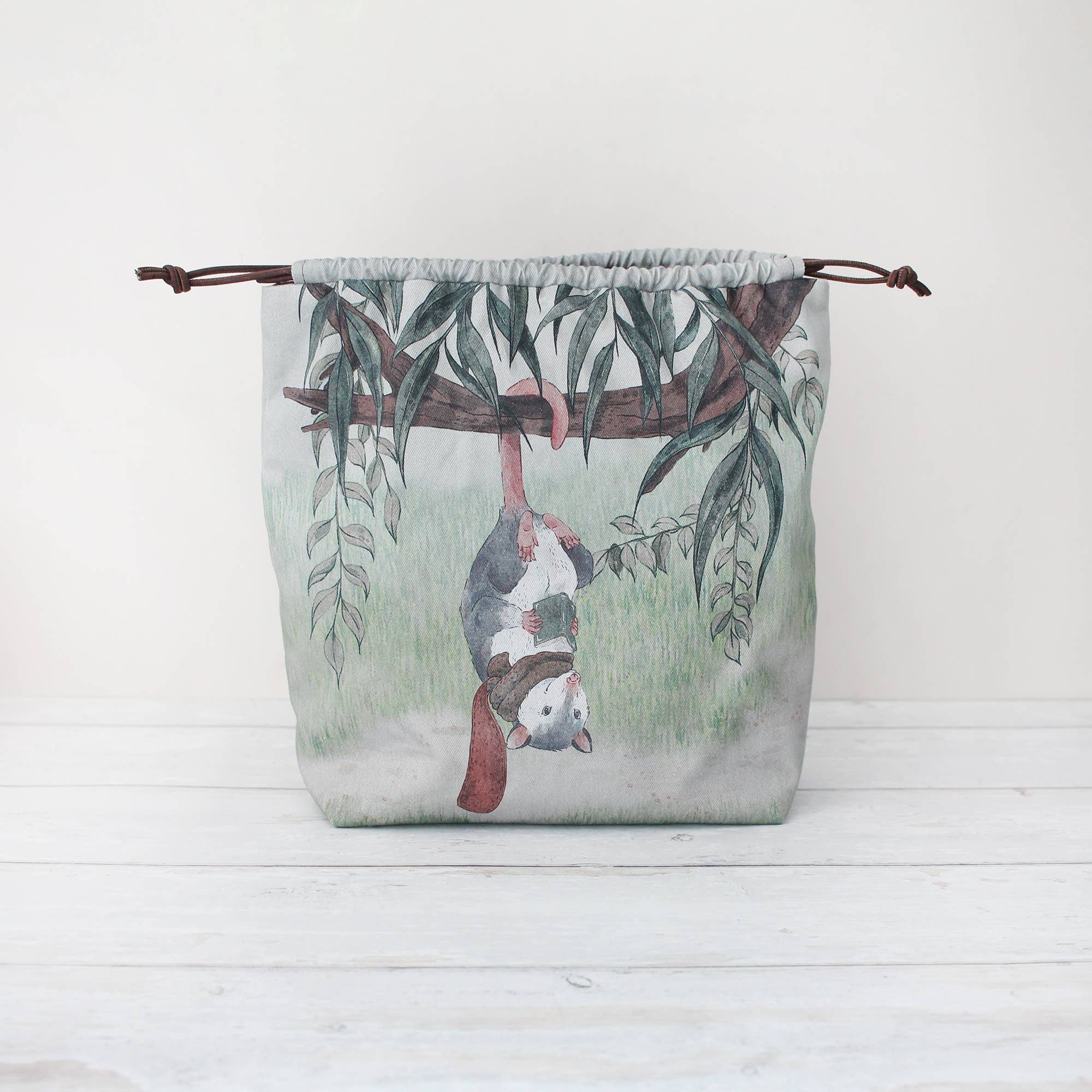 The Blue Rabbit House - Wholesale Drawstring Bag - Unisex - Fig the Reading Opossum | Project Bag | Drawstring Bag2