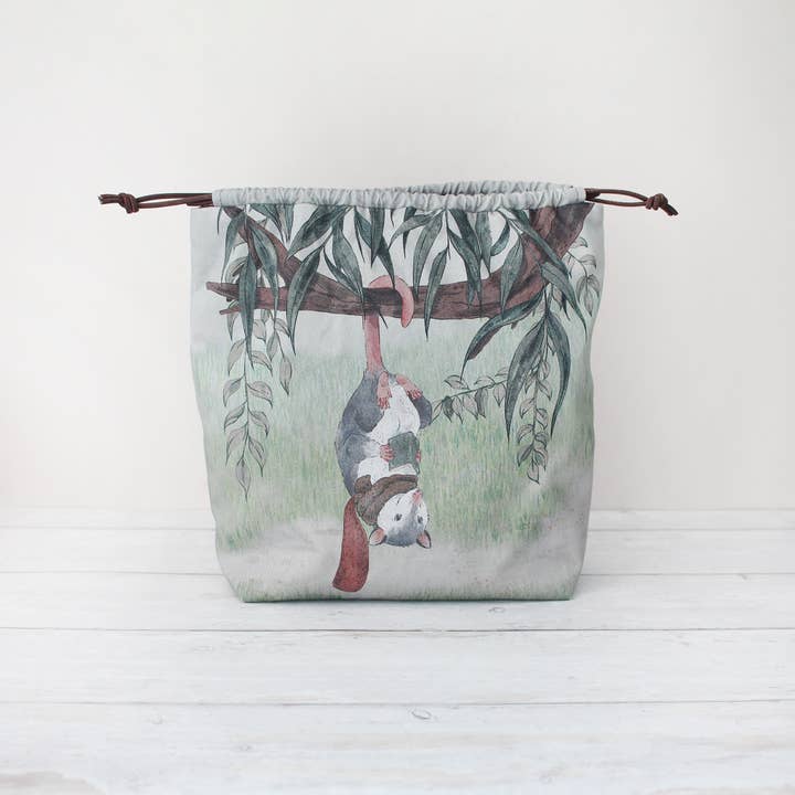 The Blue Rabbit House - Wholesale Drawstring Bag - Unisex - Fig the Reading Opossum | Project Bag | Drawstring Bag2