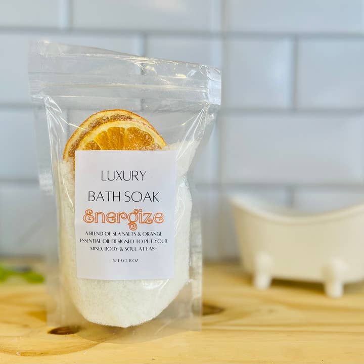 Orange Luxury Sea Salt Bath Salts for wholesale by Storm Bath & Body Co., LLC