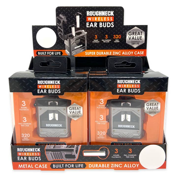 Novelty Brands - Wholesale Headphones - ROUGHNECK METAL BLUETOOTH WIRELESS EARBUDS- 6/DISPLAY