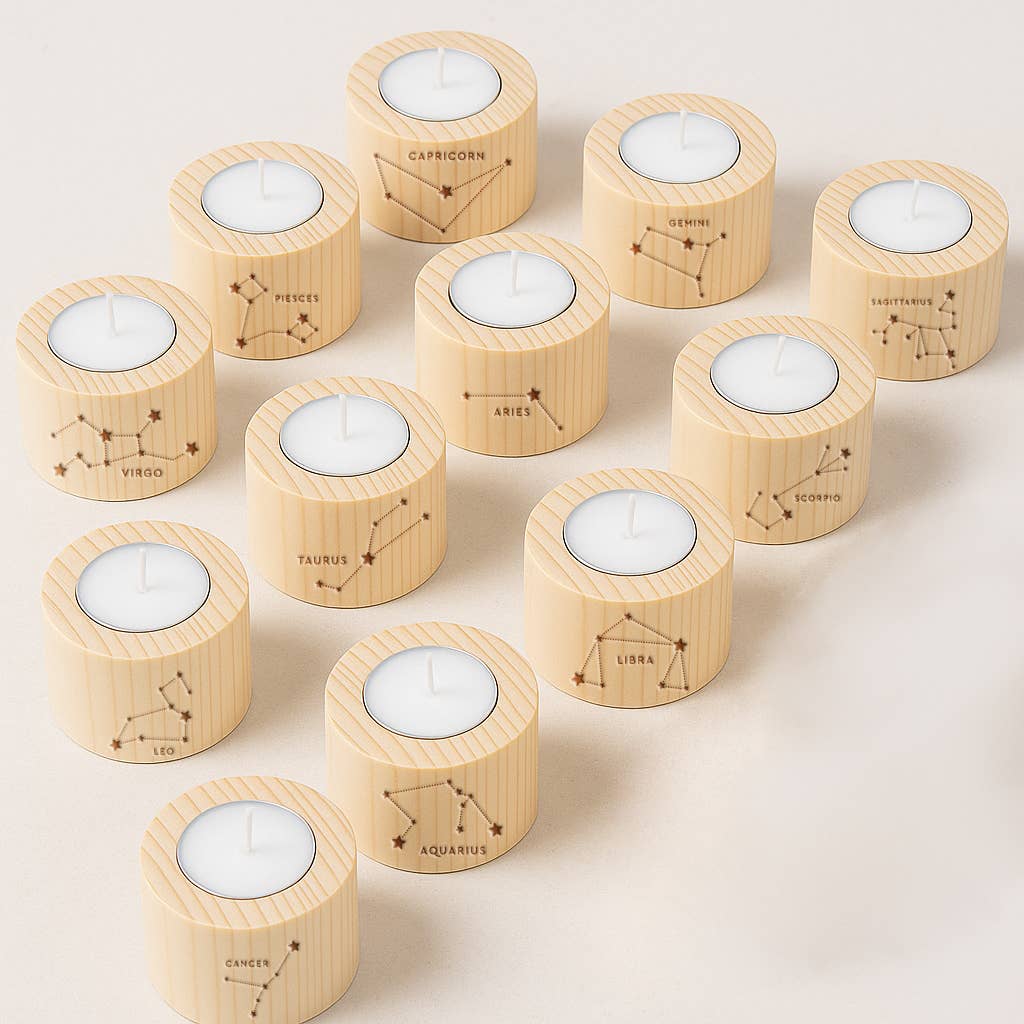 Fustik - Vente Bougies chauffe-plats - Pack de 12 bougies en bois gravées avec des signes du zodiaque0