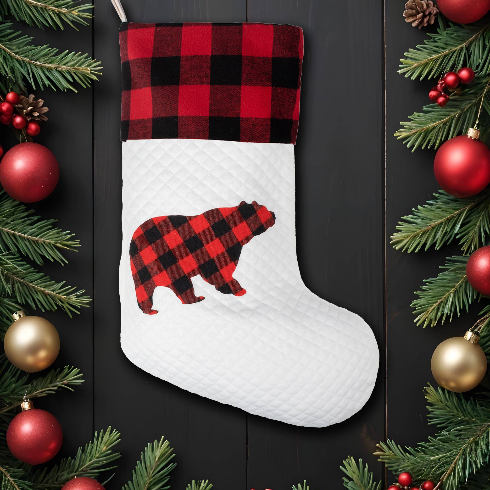 GEXWORLDWIDE - Wholesale Holiday Stocking - 2025 New Classic Red Black Plaid Christmas Stocking8