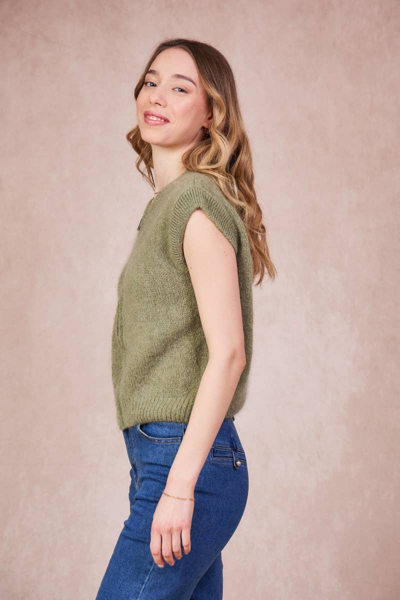 Calie Paris - Vendita all'ingrosso Maglione tricot - Donna - Gilet Senza Maniche con Zip – Misto Mohair21