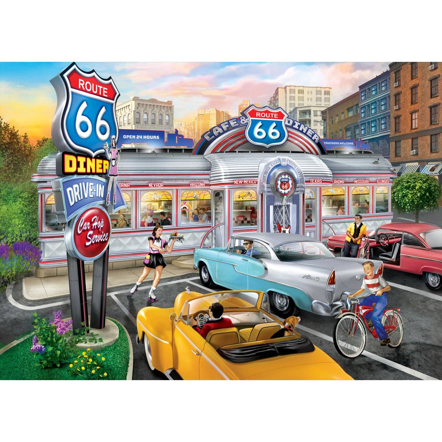 Masterpieces Puzzles - Wholesale Puzzle - Adult - Cruisin' Route 66 - Rockin Rollin on 66 1000 Piece Jigsaw Puzzle1