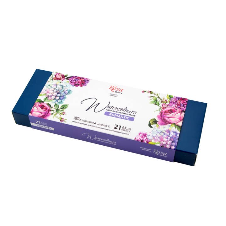 Fainotoys - Wholesale Watercolor Paint - ROSA Gallery Romantic Watercolor Set - 21 Colors, Full Pans in Turquoise Metal Case