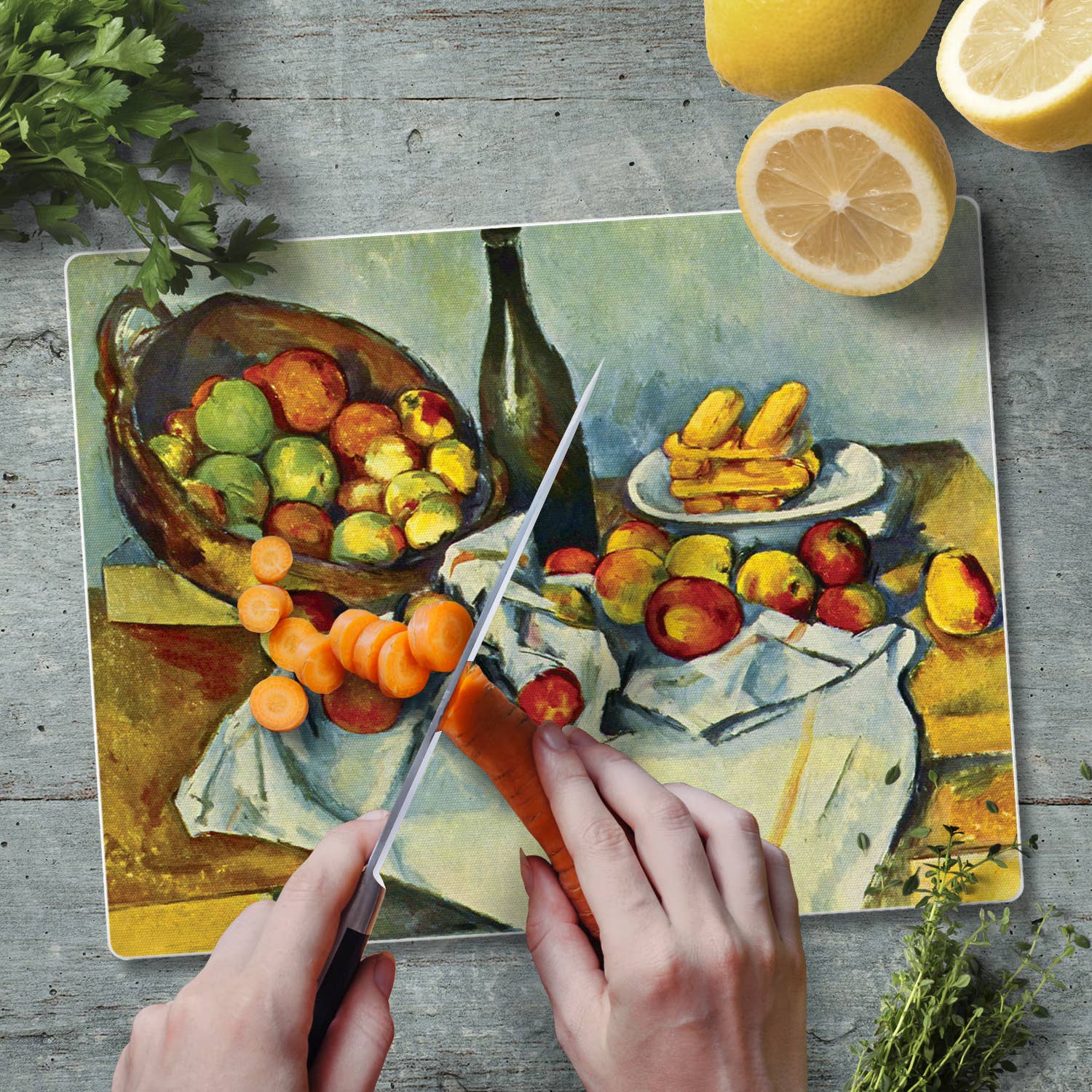 CounterArt/Highland Home/Thirstystone – Tábua de cortar por atacado – Belas Artes "Cesta de Maçãs" Tábua de Corte de Vidro 25 cm x 20 cm3