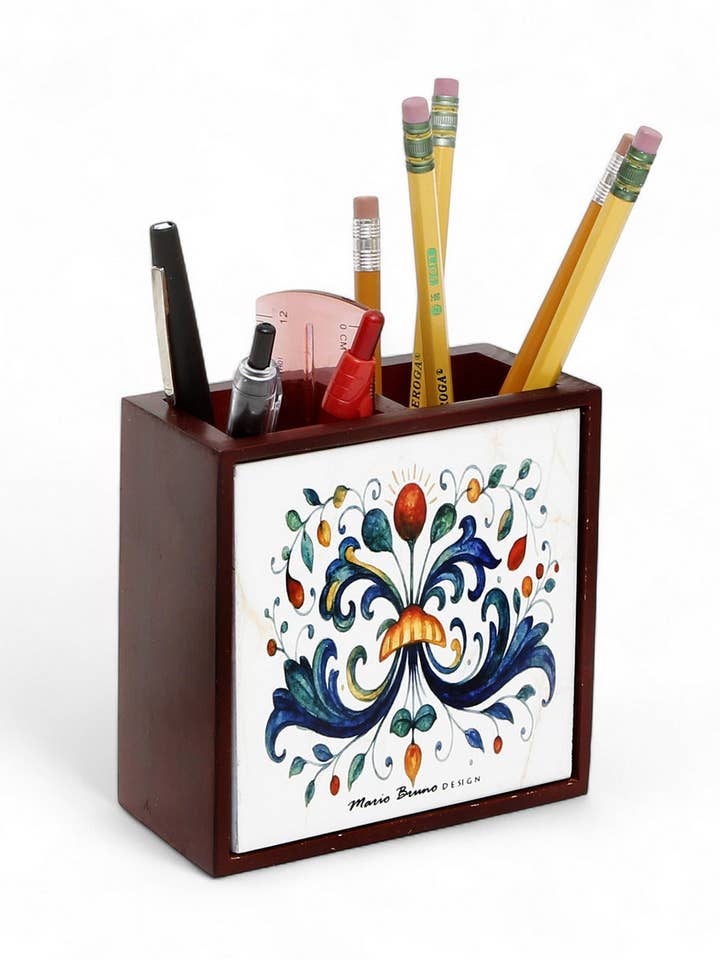 RICCO ITALIA DERUTA: Porta-lápis em madeira de pau-rosa com azulejo decorativo - Design de Mario Bruno por atacado de SublimArt