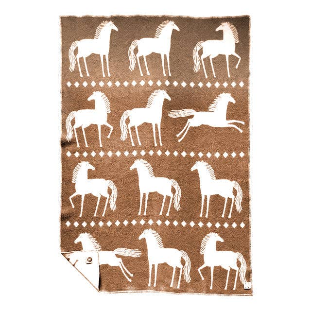 WoolOnly - Wholesale Throw Blanket - Reversible Blanket Wool Blanket Plaid Cozy Blanket made of Norwegian Wool 138x188 cm, Horse Cinnamon